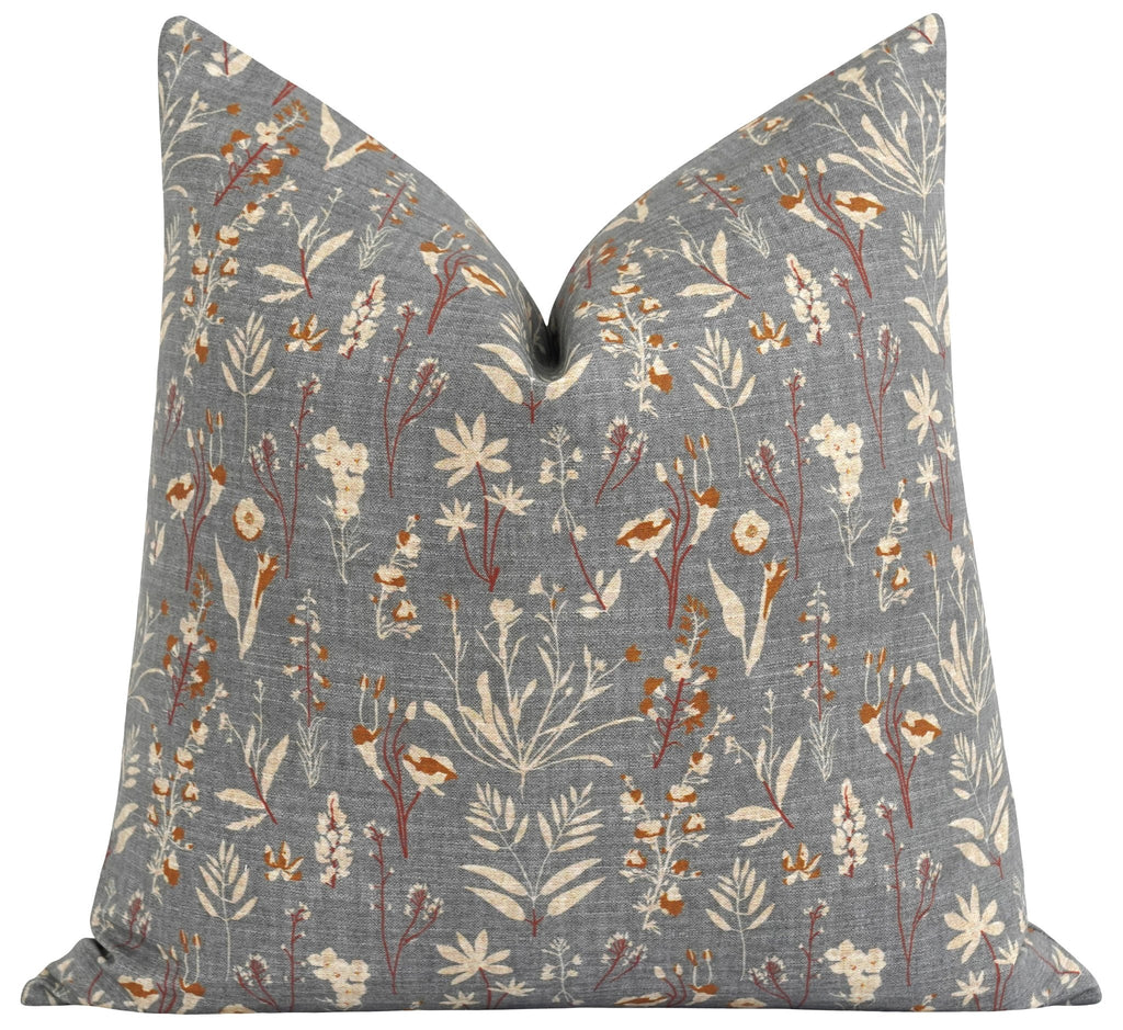Aurelia Wildflower Grey Floral Pillow - Land of Pillows
