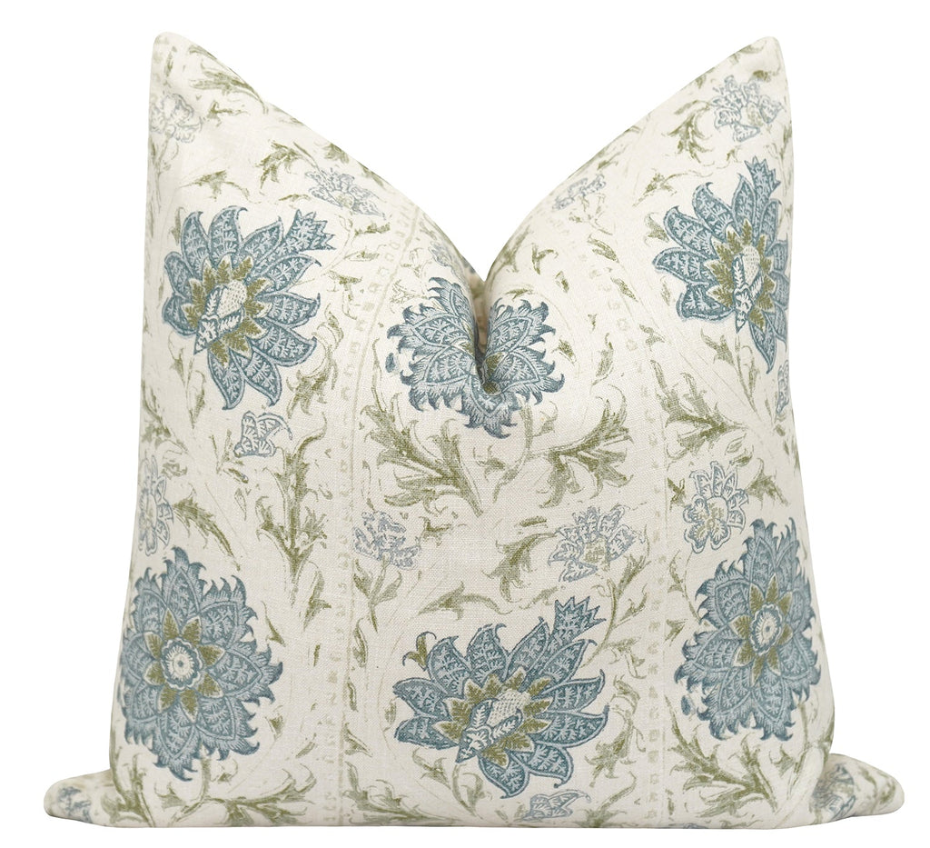Calico Vine Green Blue Floral Throw Pillow - Land of Pillows
