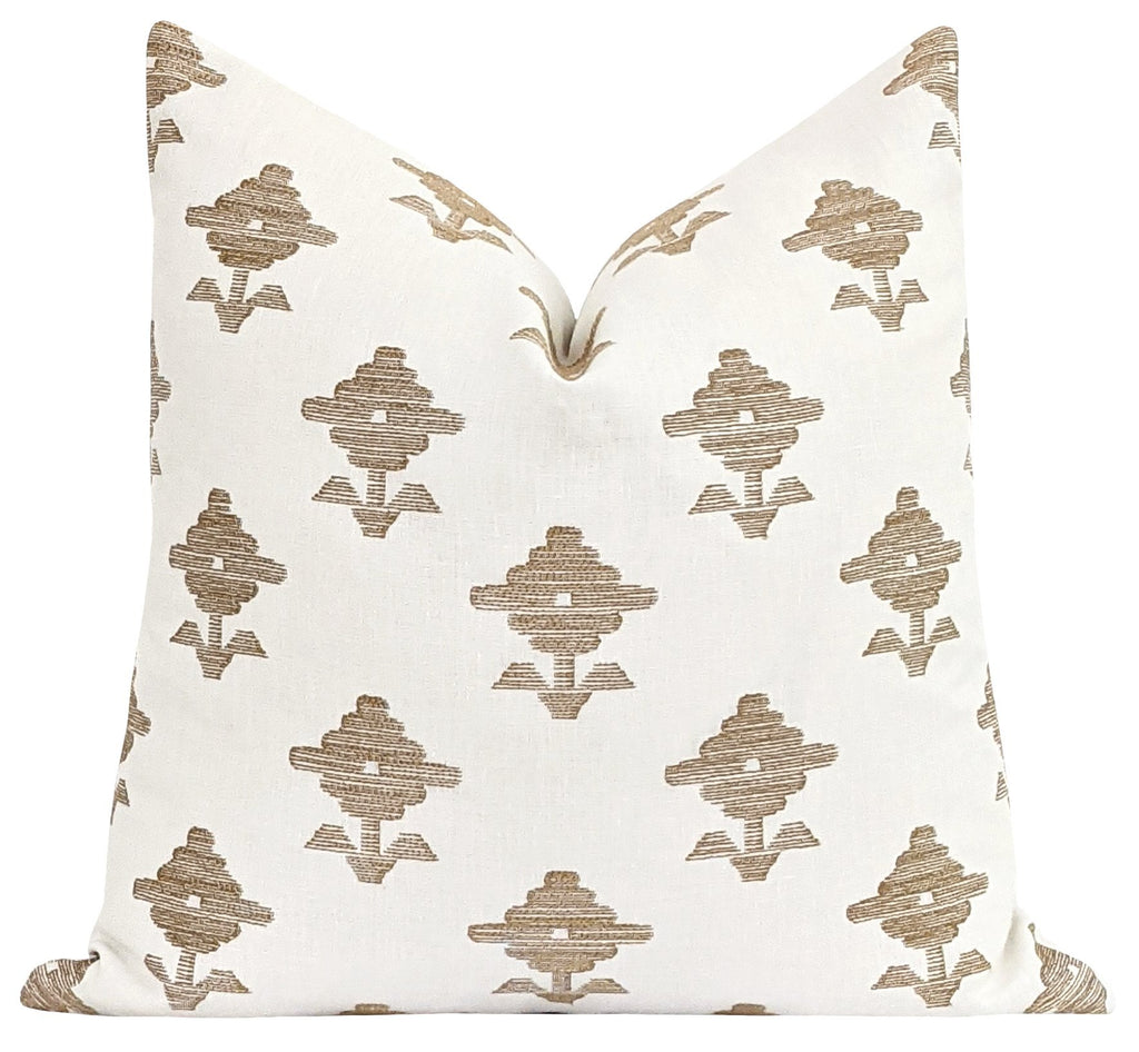 Rubia Embroidery Ivory Floral Throw Pillow - Land of Pillows