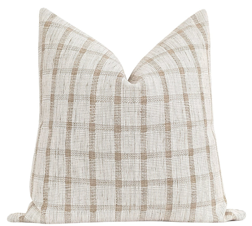 Toccoa Woven Tan and Cream Plaid Pillow - Land of Pillows