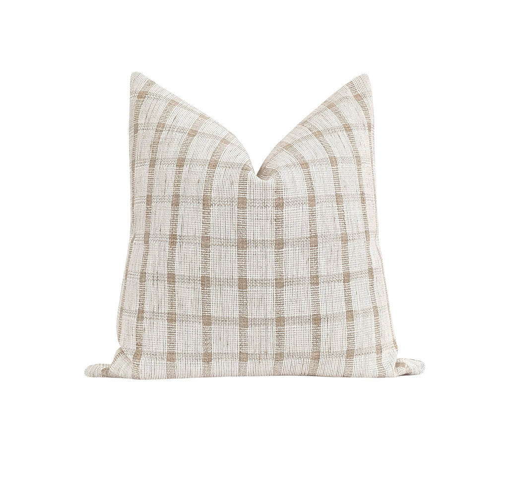 Toccoa Woven Tan and Cream Plaid Pillow - Land of Pillows