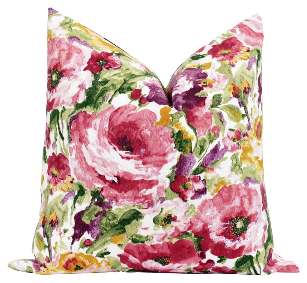 Wilmington Rosewood Colorful Outdoor Floral Pillow - Land of Pillows