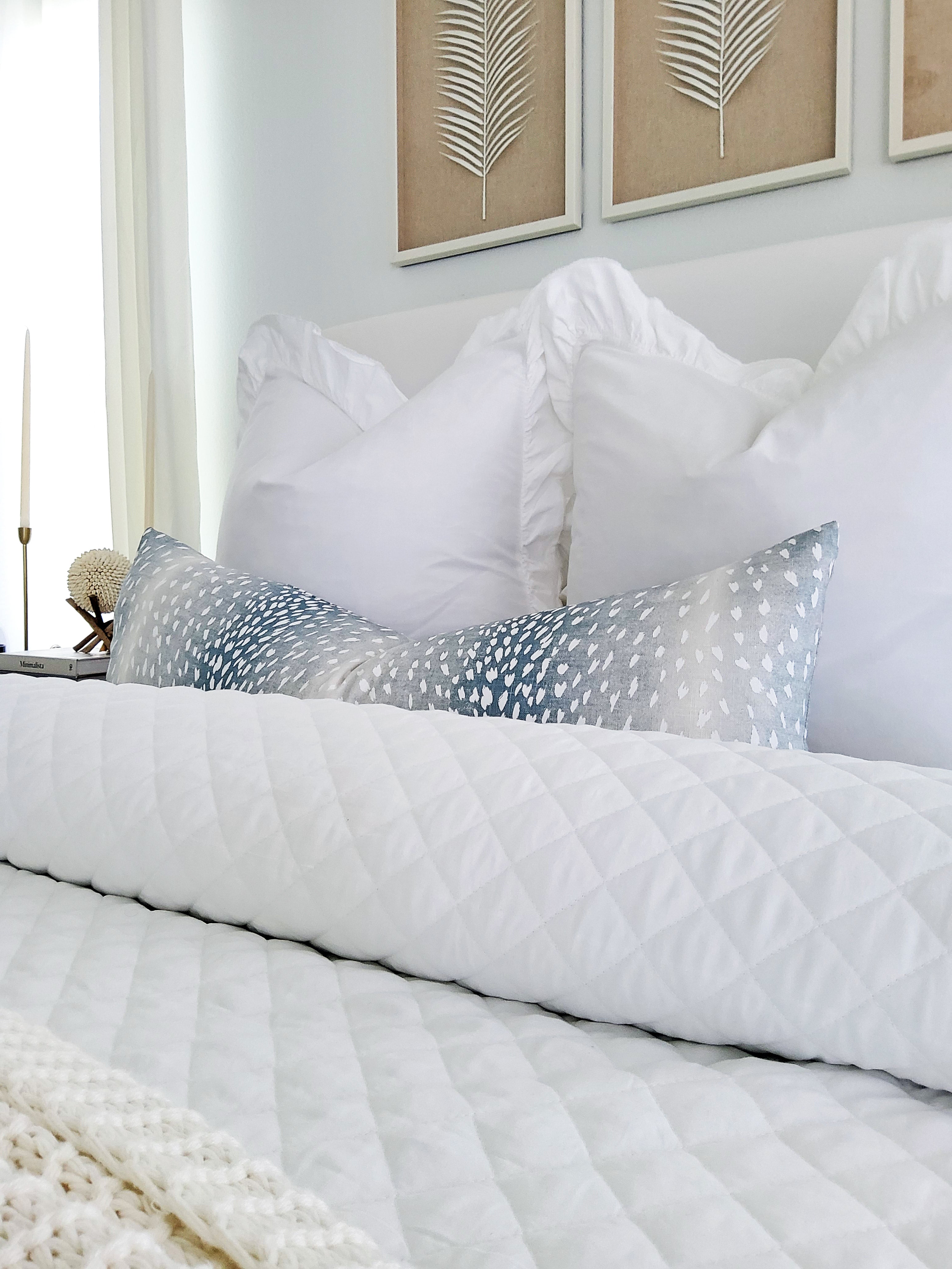 Shades of Aqua Linen Lumbar Bed Pillow, Decorative Pillows