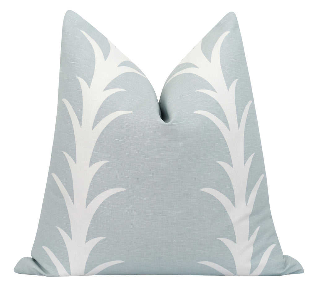 Acanthus Sky Blue Double Striped Linen Pillow - Land of Pillows