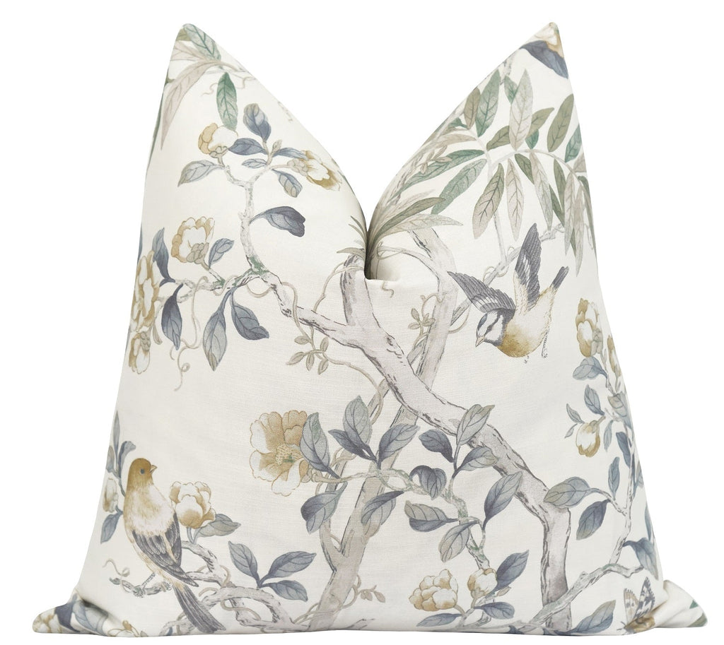 Augusta Putty Floral Bird Pillow - Land of Pillows