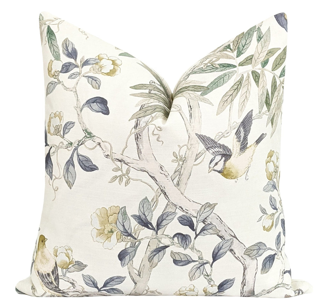 Augusta Putty Floral Bird Pillow - Land of Pillows