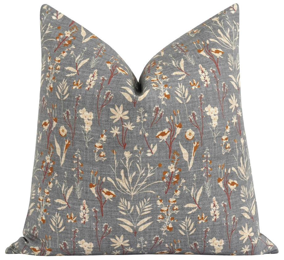 Aurelia Wildflower Grey Floral Pillow Land of Pillows