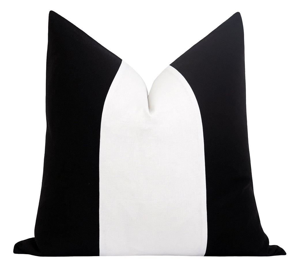 Bi Color Linen Panel Black Pillow - Land of Pillows