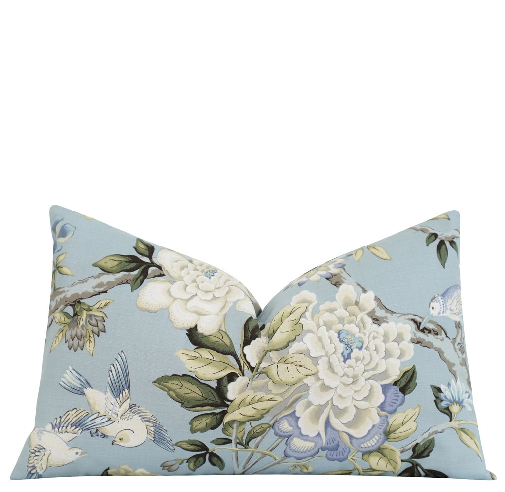 Madison Chambray Floral Bird Toile Pillow - Land of Pillows