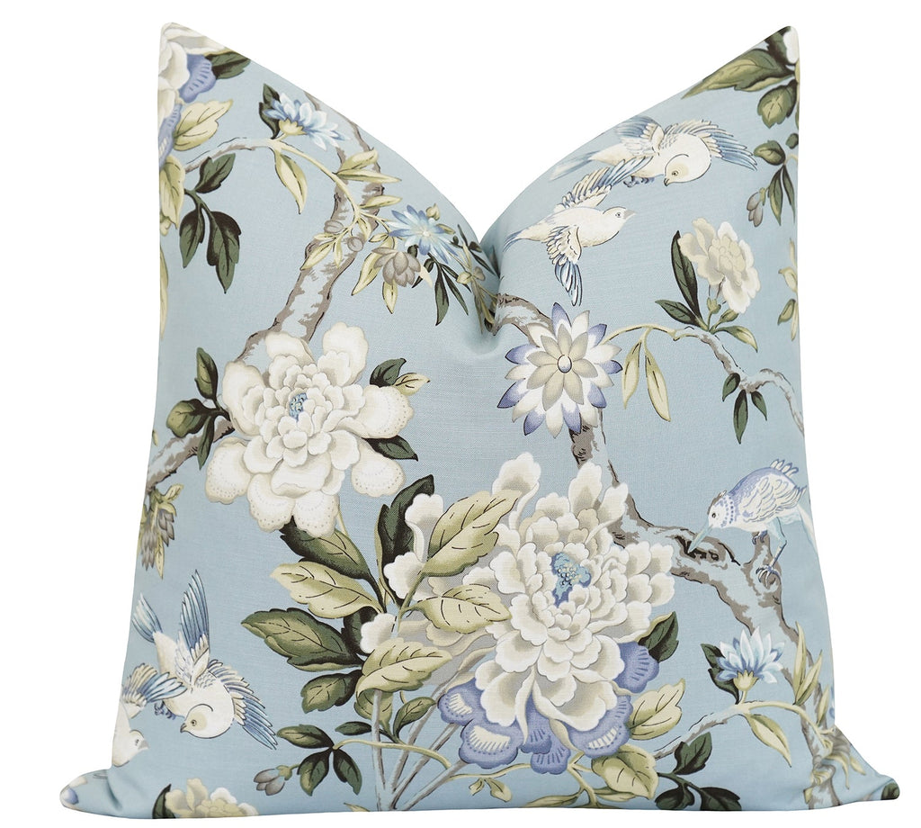 Madison Chambray Floral Bird Toile Pillow - Land of Pillows
