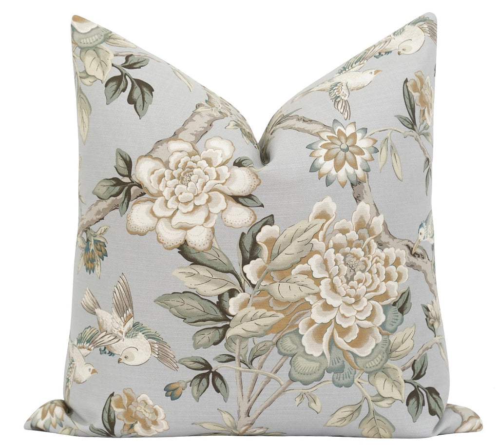 Madison Platinum Floral Bird Toile Pillow - Land of Pillows
