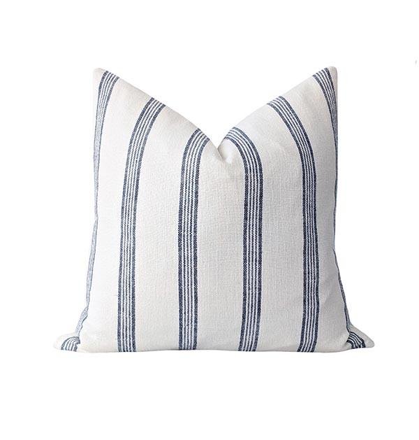 Thick Blue Ticking Stripe Pillow With European White Linen/coastal