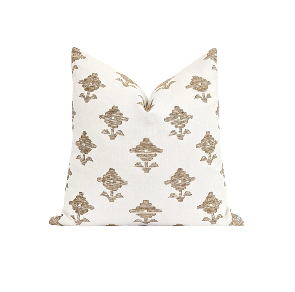 Rubia Embroidery Ivory Floral Throw Pillow - Land of Pillows
