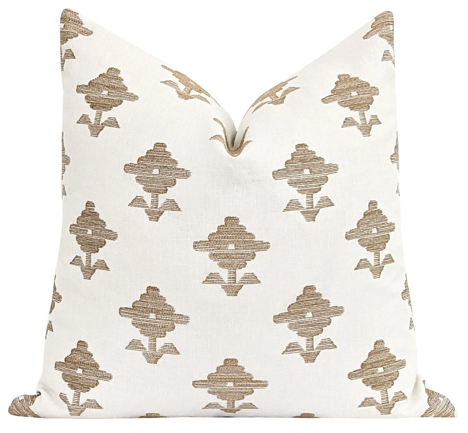 Rubia Embroidery Ivory Floral Throw Pillow Land of Pillows